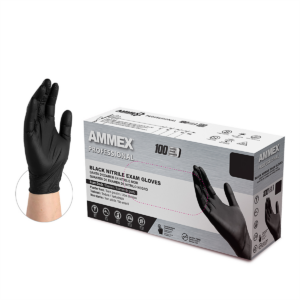 Ammex Black Nitrile PF Exam Gloves, Large