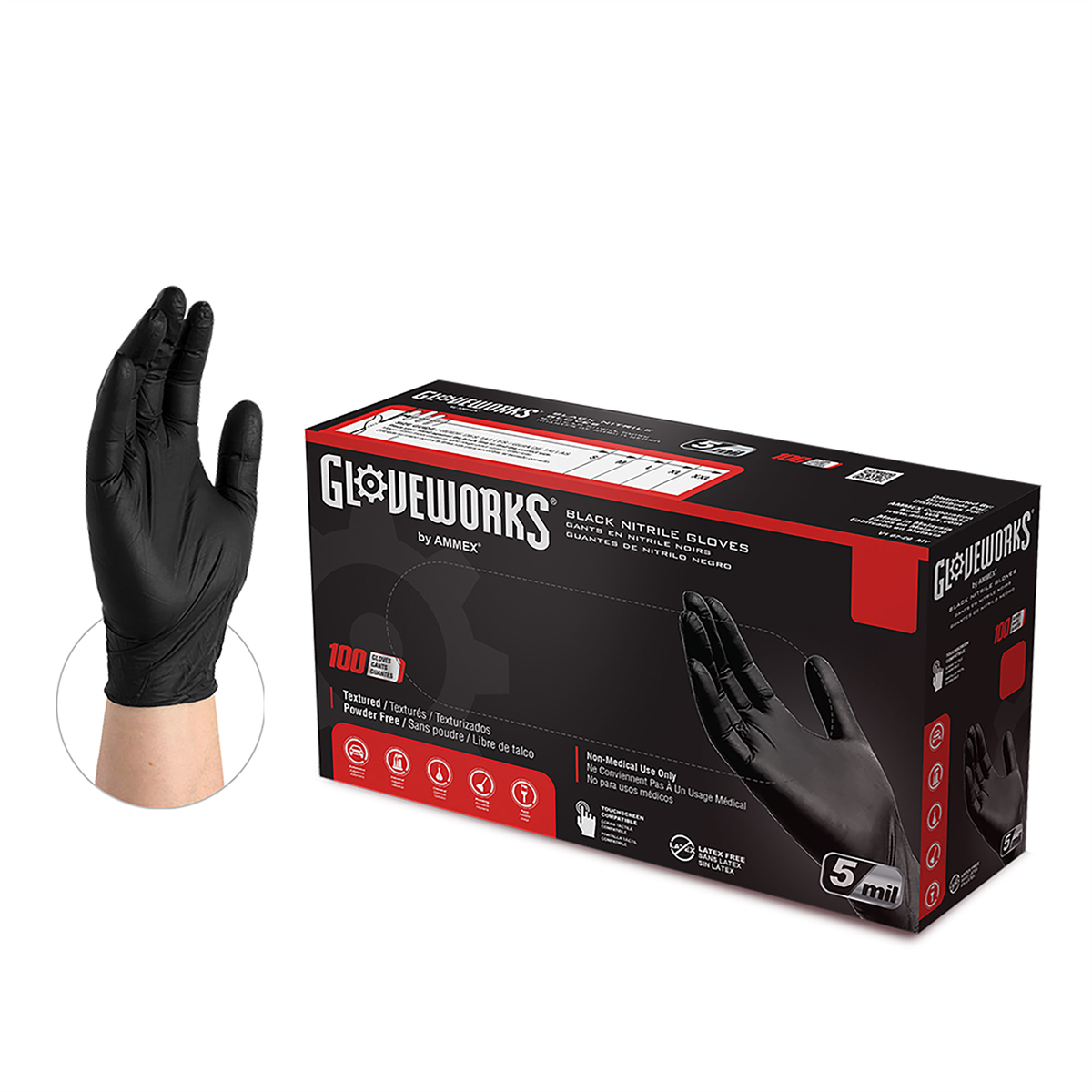 Gloveworks Black Nitrile PF Ind Gloves, Small