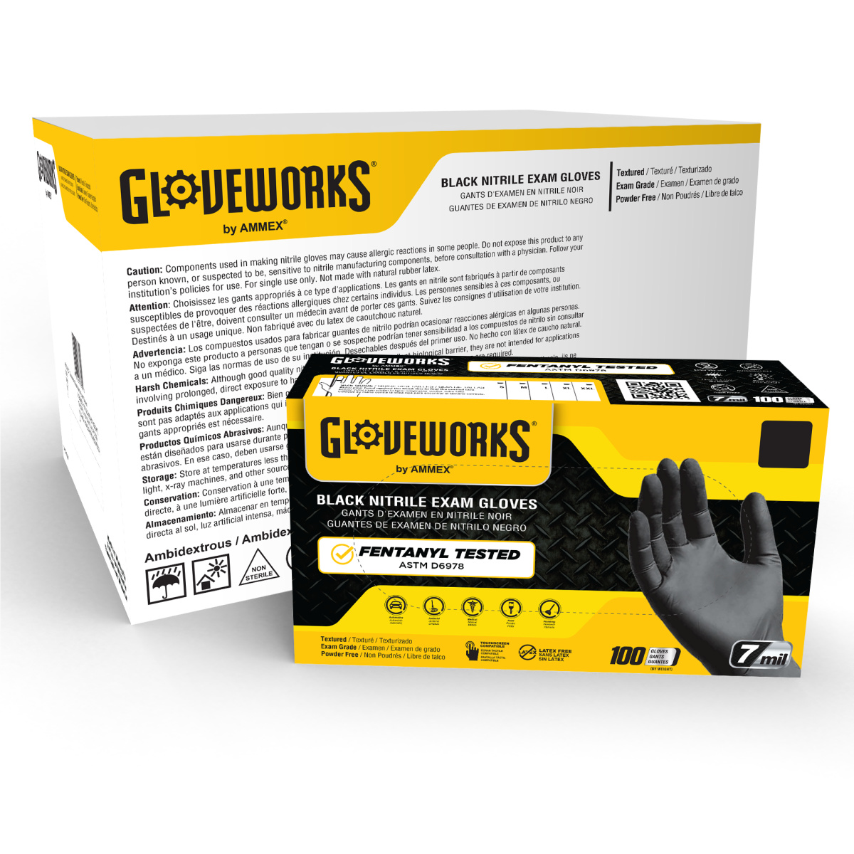 Gloveworks Black Nitrile PF Exam SM Gloves