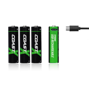 COAST Zithion-X AA Rechargeable Lithium-Ion Batteries with USB-C Port (1.5V, 2400mAh, 4-Pack)