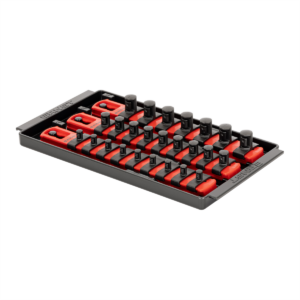 Ernst Mfg. 3 Rail Universal Twist Lock Socket Tray 8" Red, 25 Socket Clips - 9) 1/4", 9) 3/8" and 7) 1/2"