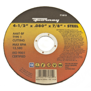 Forney Industries Cut-Off Wheel, Metal, Type 1, 4-1/2 in x .080 in x 7/8 in