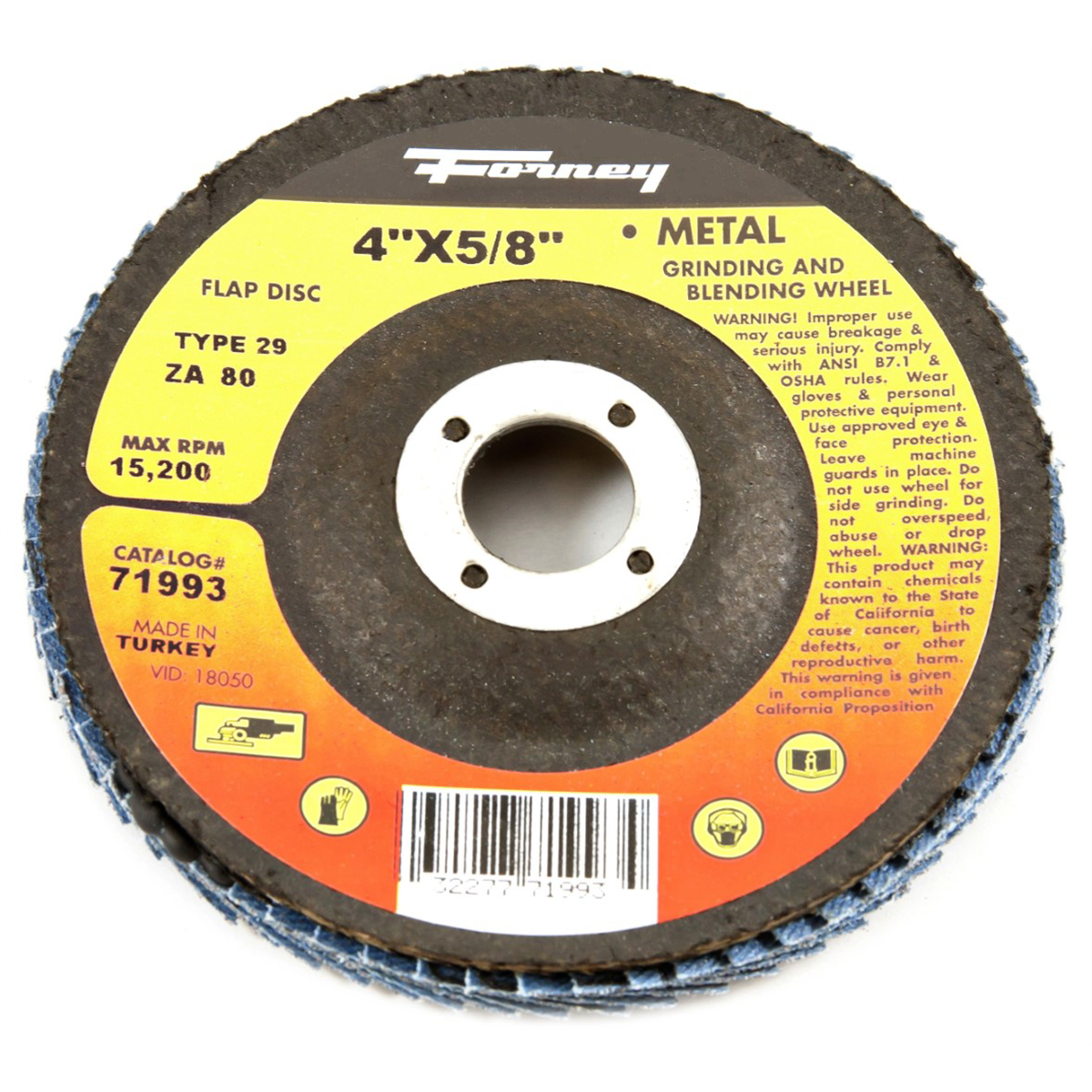 Forney Industries Flap Disc, Type 29, 4 in x 5/8 in, ZA80