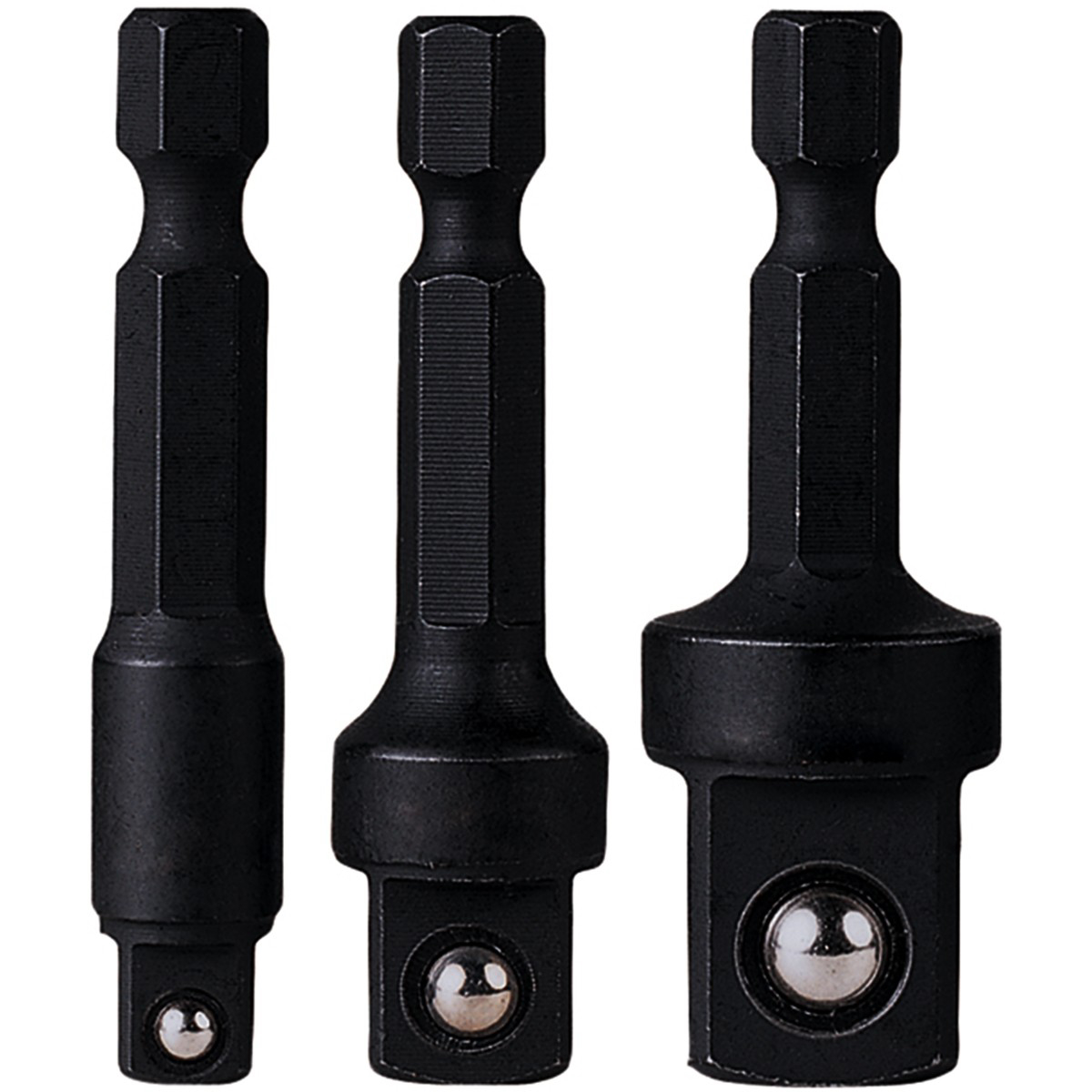 Grey Pneumatic 3 Piece 1/4" Hex to Square Socket Adapter Set