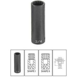 Grey Pneumatic 1/2" Drive x 38mm Deep - 12 Point Socket