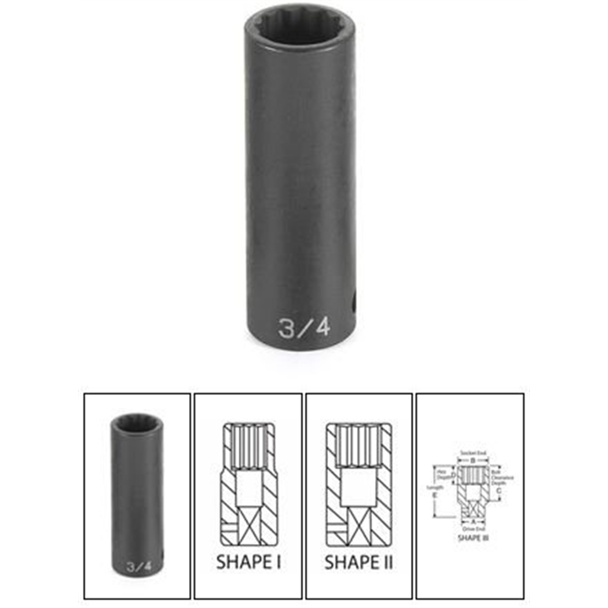 Grey Pneumatic 1/2" Drive x 38mm Deep - 12 Point Socket