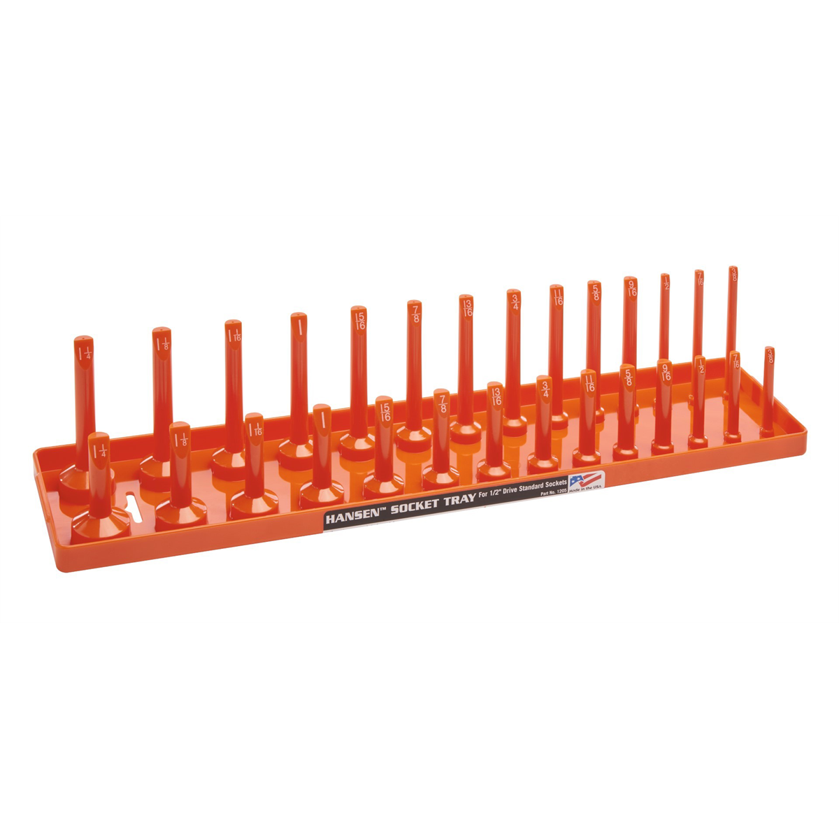 Hansen Global 1/2 Inch Standard 2 Row Regular/Deep Socket Holder Tray - Color Orange