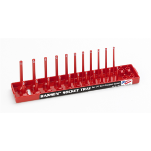 Hansen Global 1/4 Inch Standard 2 Row Regular/Deep Socket Holder Tray - Red
