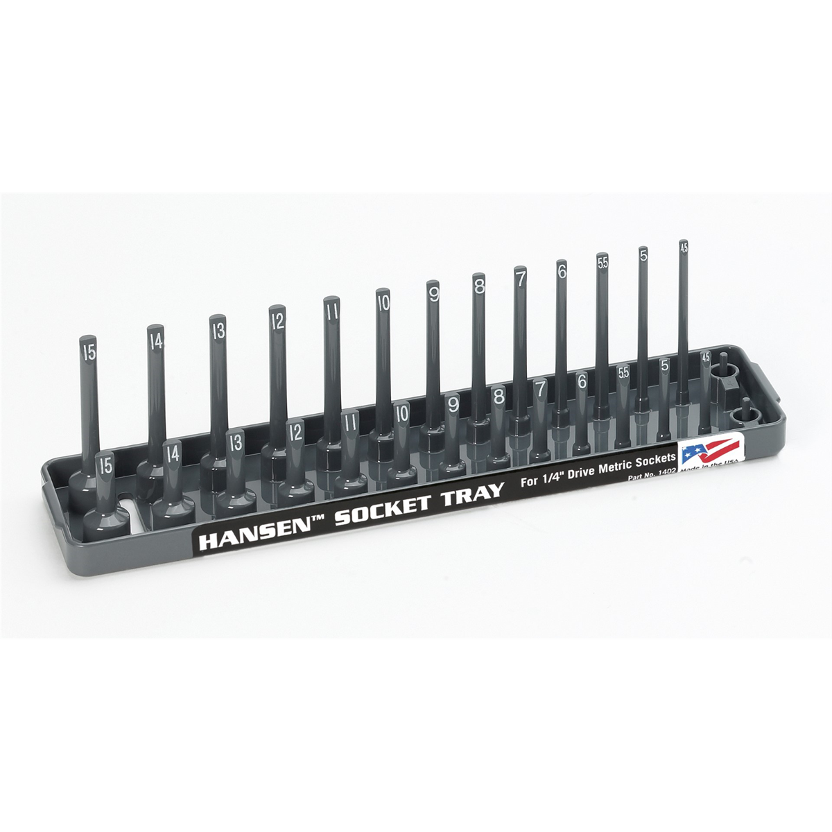 Hansen Global 1/4 Inch Metric 2 Row Regular/Deep Socket Holder Tray - Grey