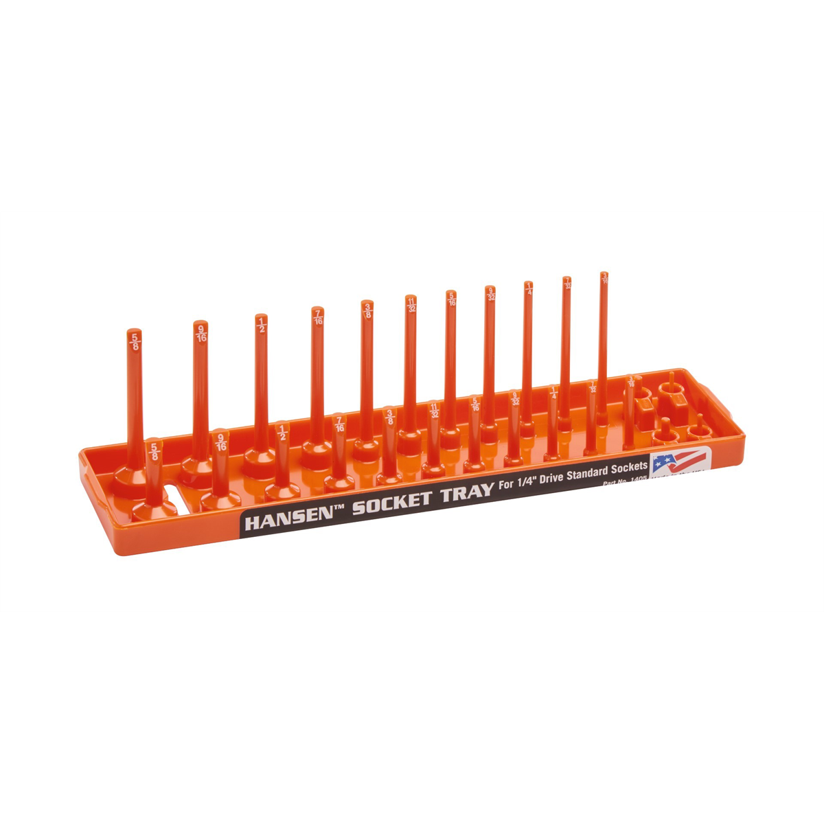 Hansen Global 1/4 Inch Standard 2 Row Regular/Deep Socket Holder Tray - Color Orange