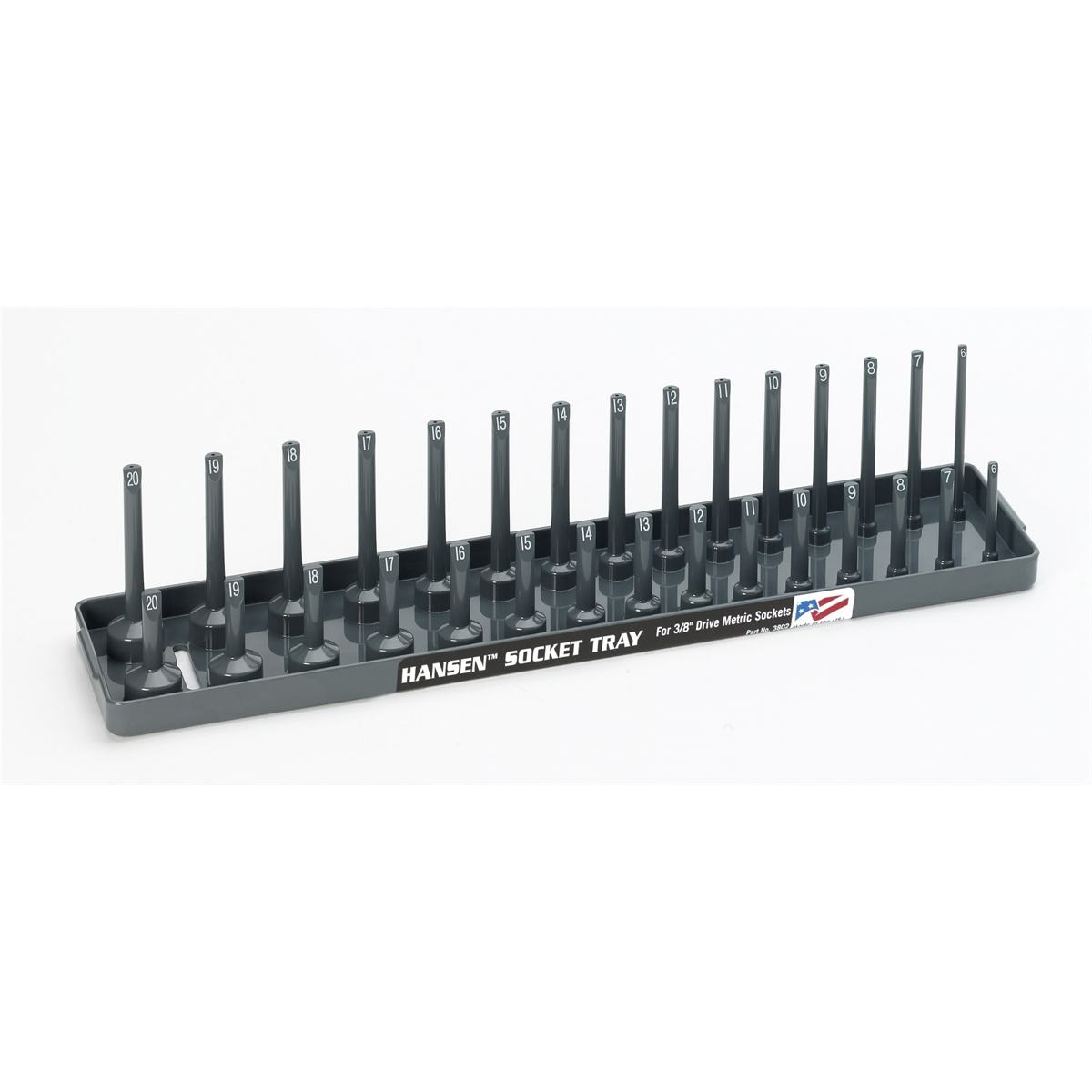 Hansen Global 3/8 Inch Metric 2 Row Regular/Deep Socket Holder Tray - Grey