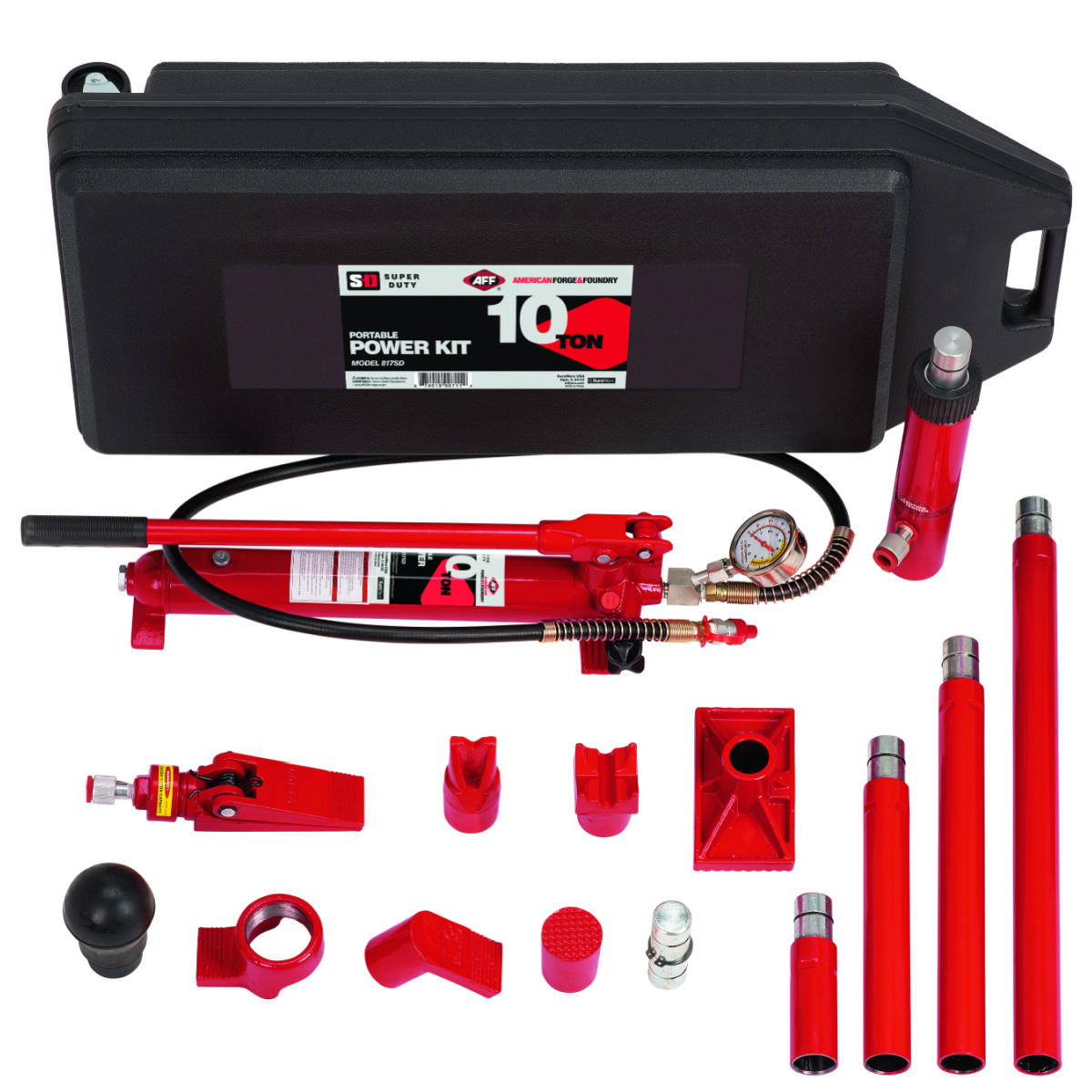 American Forge & Foundry Collision & Body Repair Kit - 10 Ton Capacity - 17 pc Kit - With 2 Speed Quick Pump - Includes Pressure Guage - SUPER DUTY