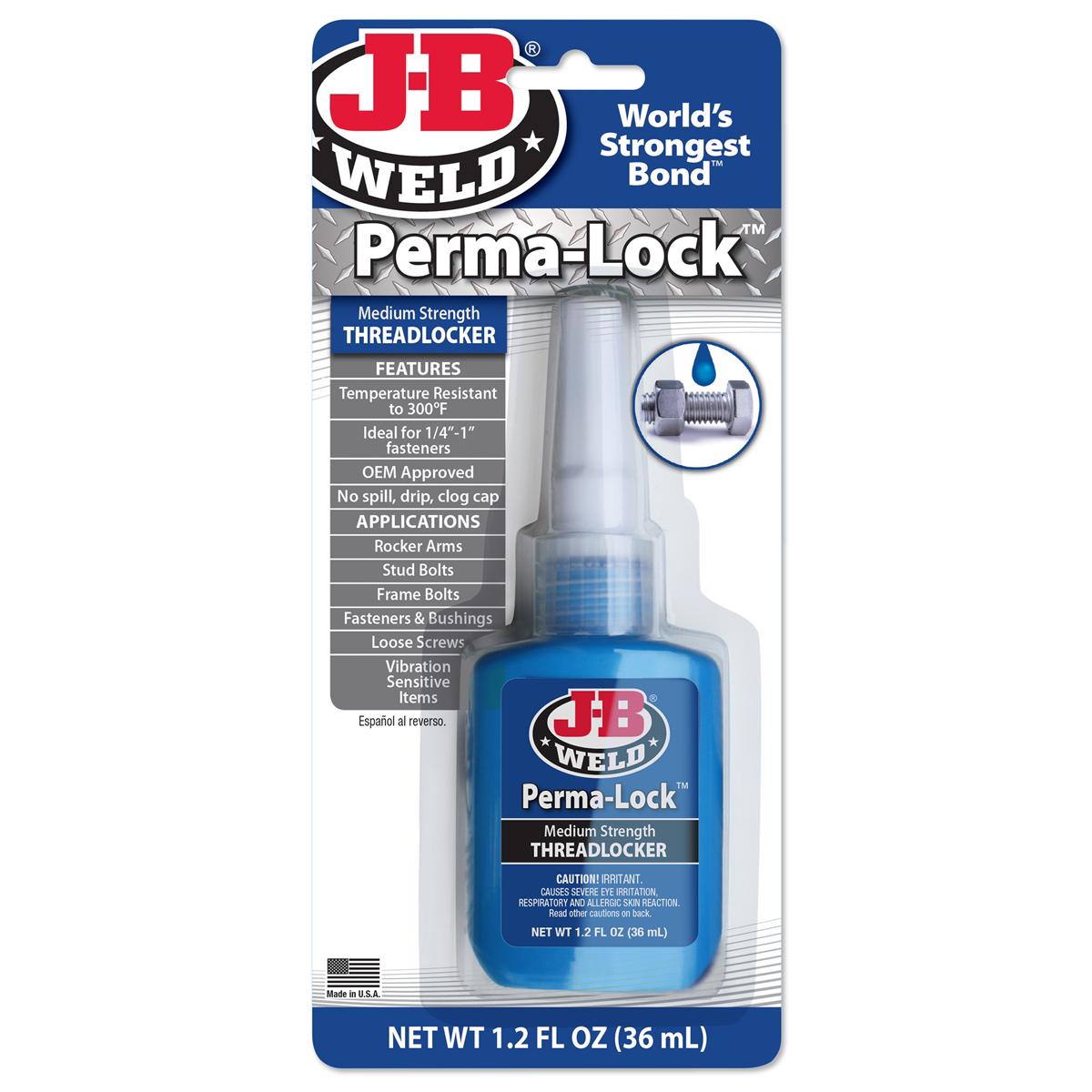 J B Weld J-B Weld 24236 Perma-Lock Medium Strength Threadlocker - Blue - 36 ml.