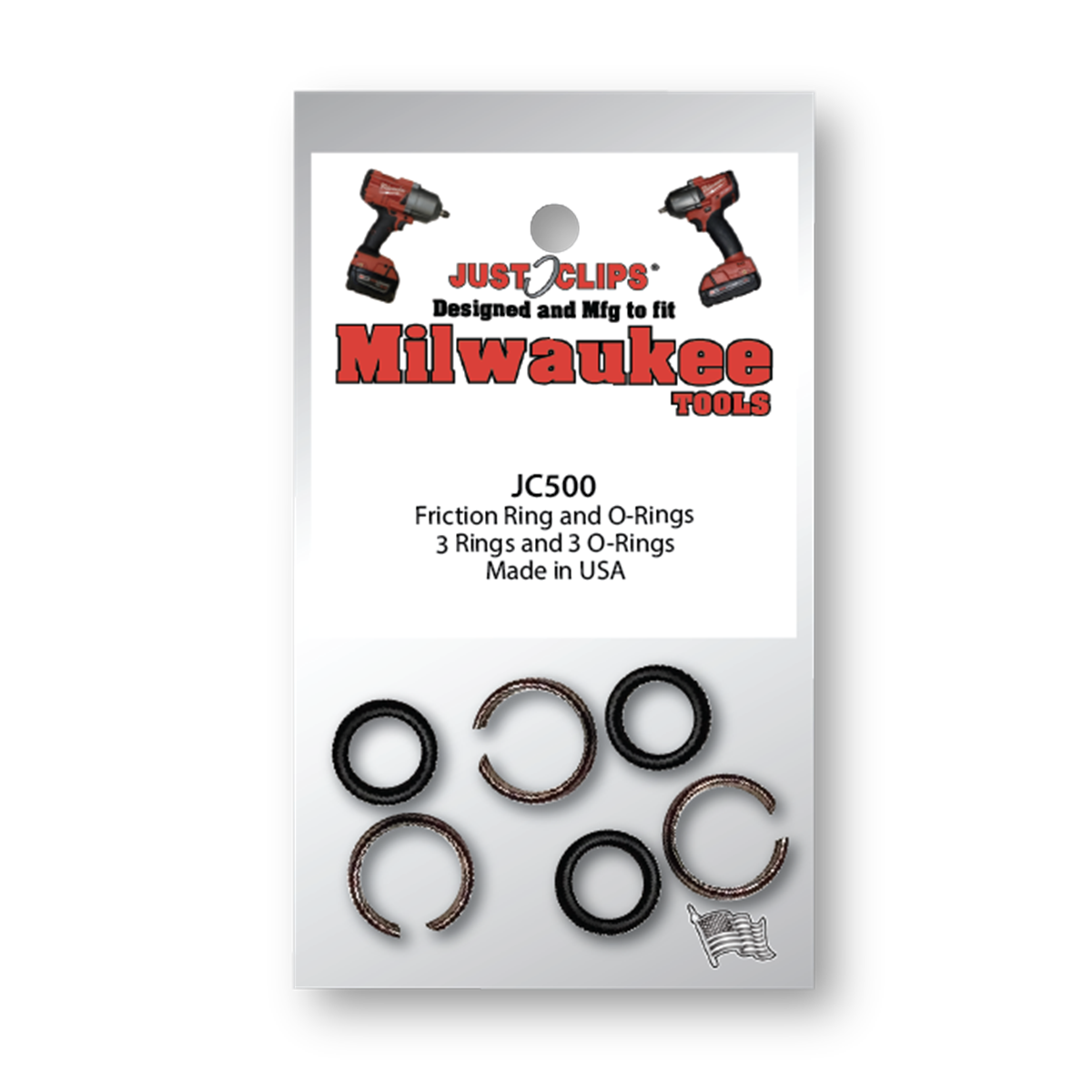 Just clips 1/2" friction rings & o-rings for milwaukee tools - 10 pack