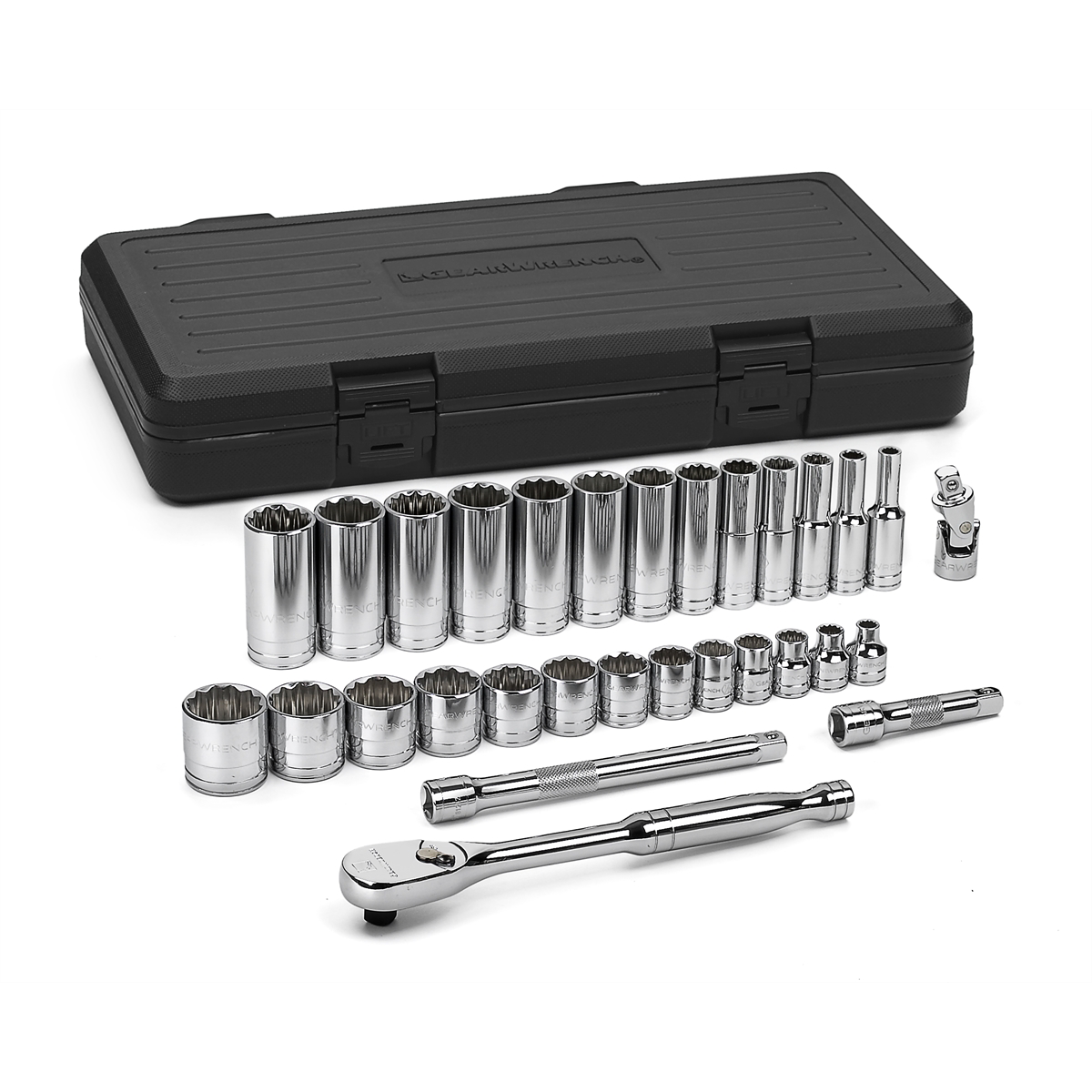 GearWrench 30 Piece 3/8 Inch Drive 12 Point Standard & Deep SAE Mechanics Tool Set
