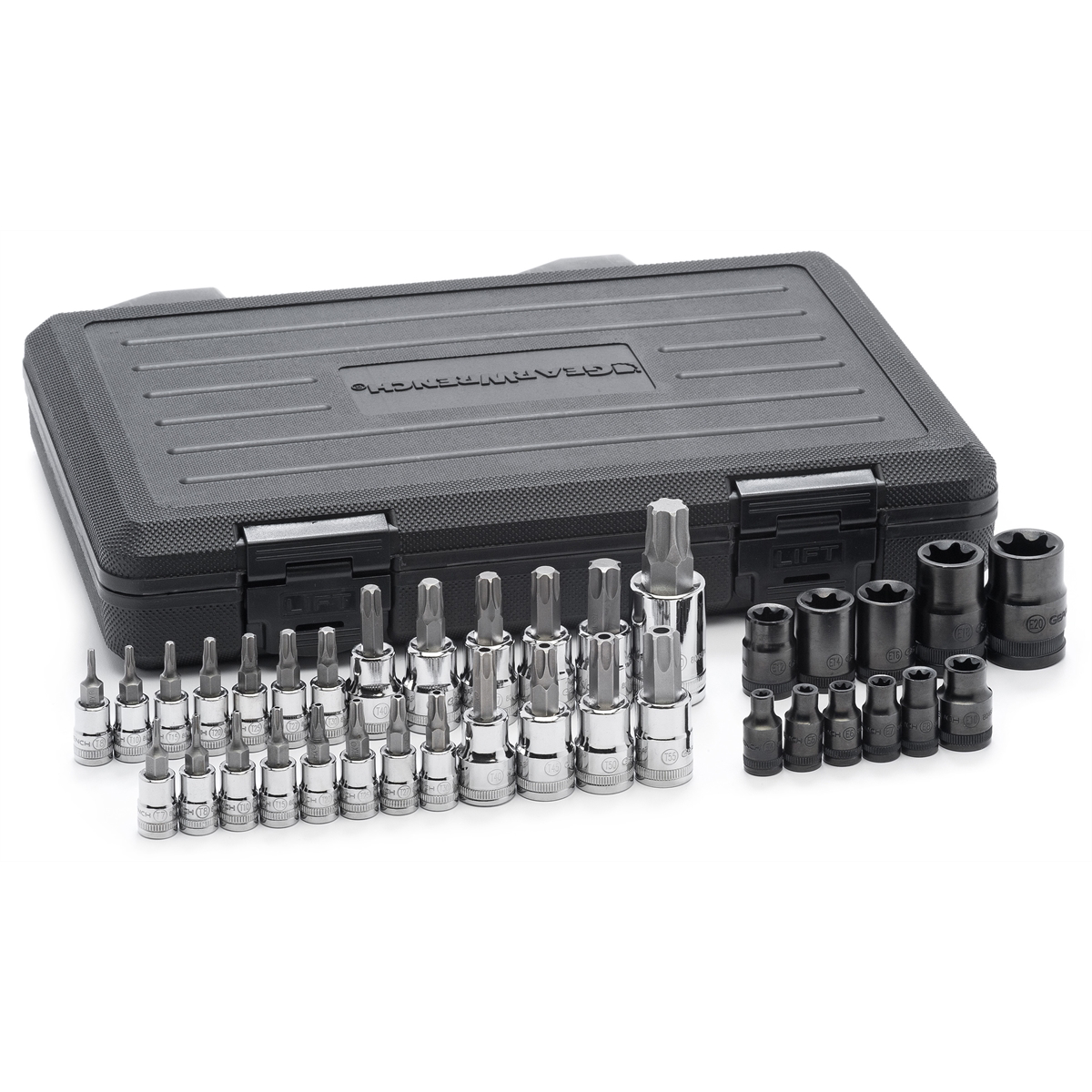 GearWrench 36 Piece 1/4 Inch, 3/8 Inch & 1/2 Inch Drive Tamper Proof Torx/E-Torx/Torx Bit Socket Set