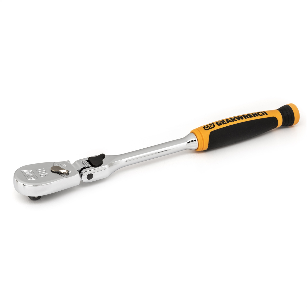 GearWrench 1/4 Inch Drive 90-Tooth Dual Material Locking Flex Head Teardrop Ratchet 8 Inch