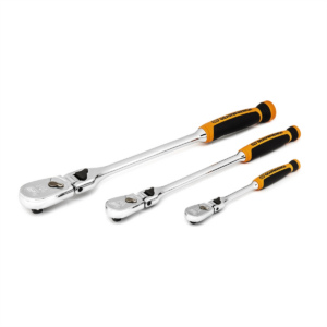 GearWrench 3 Piece 1/4 Inch, 3/8 Inch & 1/2 Inch Drive 90-Tooth Dual Material Locking Flex Head Ratchet Set