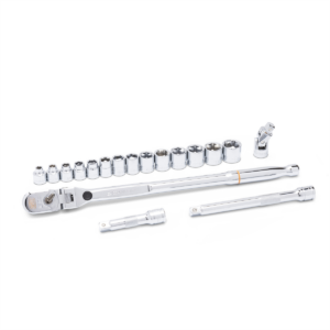 GearWrench 18 Piece 3/8 Inch Drive 120XP Locking Flex Head Ratchet and 6 Point Metric Stubby Socket Mechanics Tool Set