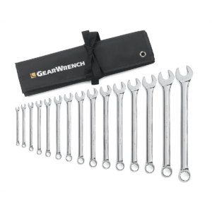 GearWrench 15 Piece 12 Point Long Pattern Combination SAE Wrench Set with Tool Roll