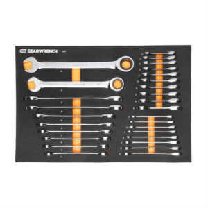 GearWrench 28 Piece 72-Tooth 12 Point Metric Standard & Stubby Combination Ratcheting Wrench Set with Foam Storage Tray