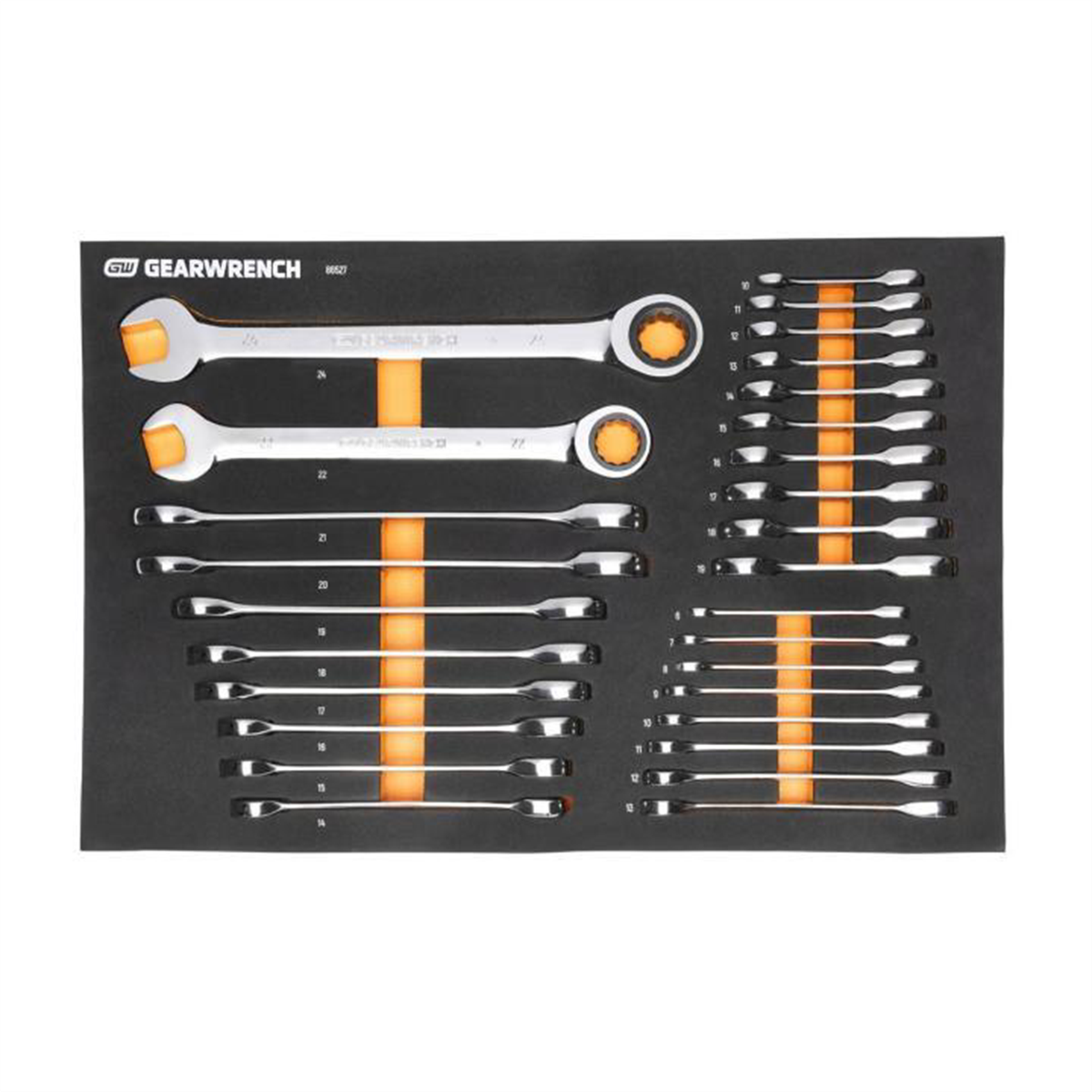 GearWrench 28 Piece 72-Tooth 12 Point Metric Standard & Stubby Combination Ratcheting Wrench Set with Foam Storage Tray