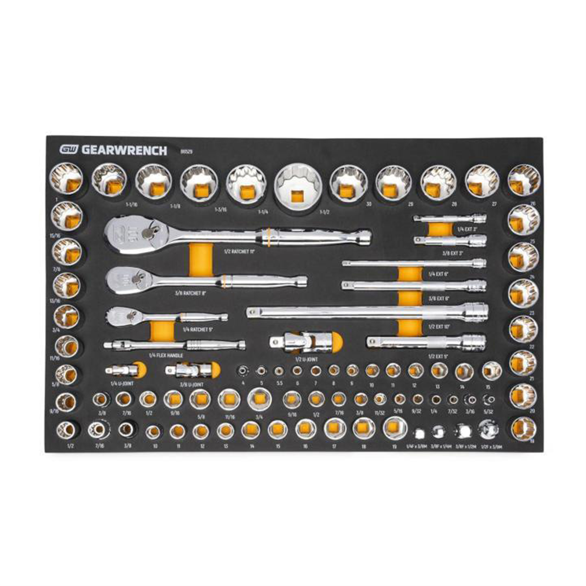 GearWrench 83 Piece 1/4", 3/8", & 1/2" 90-Tooth SAE/Metric Mechanics Tool Set with Foam Storage Tray