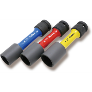 Ko-ken USA 14201M 1/2 Sq. Dr. Wheel Nut Socket 3 piece Set, 17-21mm, 6 point Thin Wall and Color Coded by Size