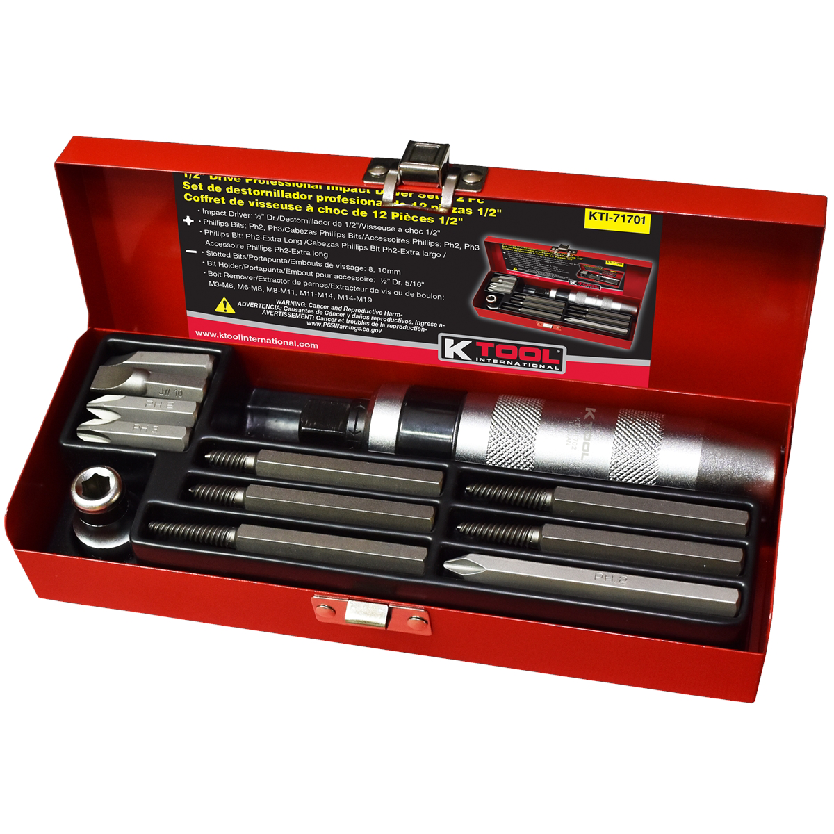 K Tool International Impact Driver Set Professional 12 Piece 1/2 Inch Drive