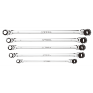 K Tool International Wrench Set 5 Piece Metric Ratcheting Reversible Double Box Flexible Extra Long Universal Spline 90 Tooth