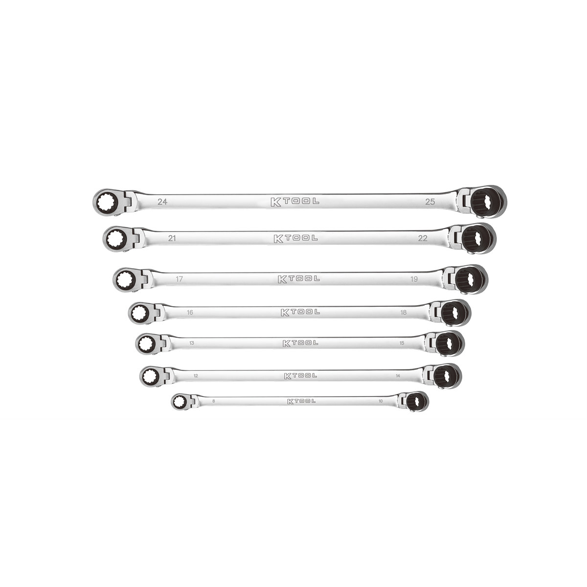 K Tool International Wrench Set 7 Piece Metric Ratcheting Reversible Double Box Universal Spline 90 Tooth (KTIXDDBM4 and KTIXDDBM10)