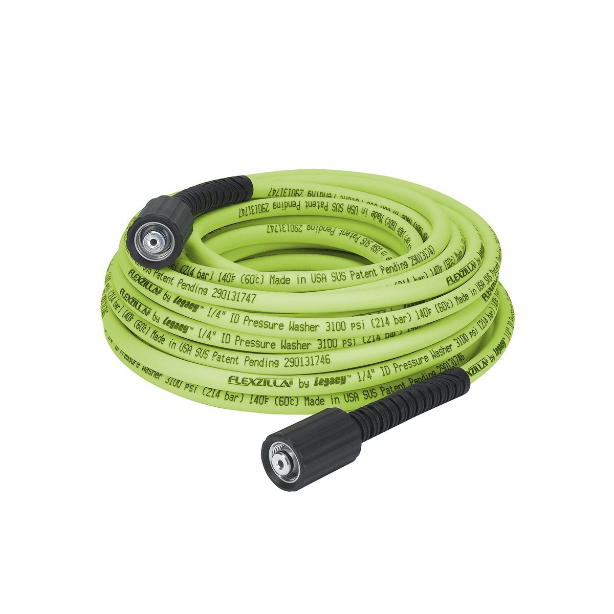 Legacy Manufacturing Flexzilla Pressure Washer Hose, 1/4" x 50?, 3100 PSI, M22 Fittings, ZillaGreen