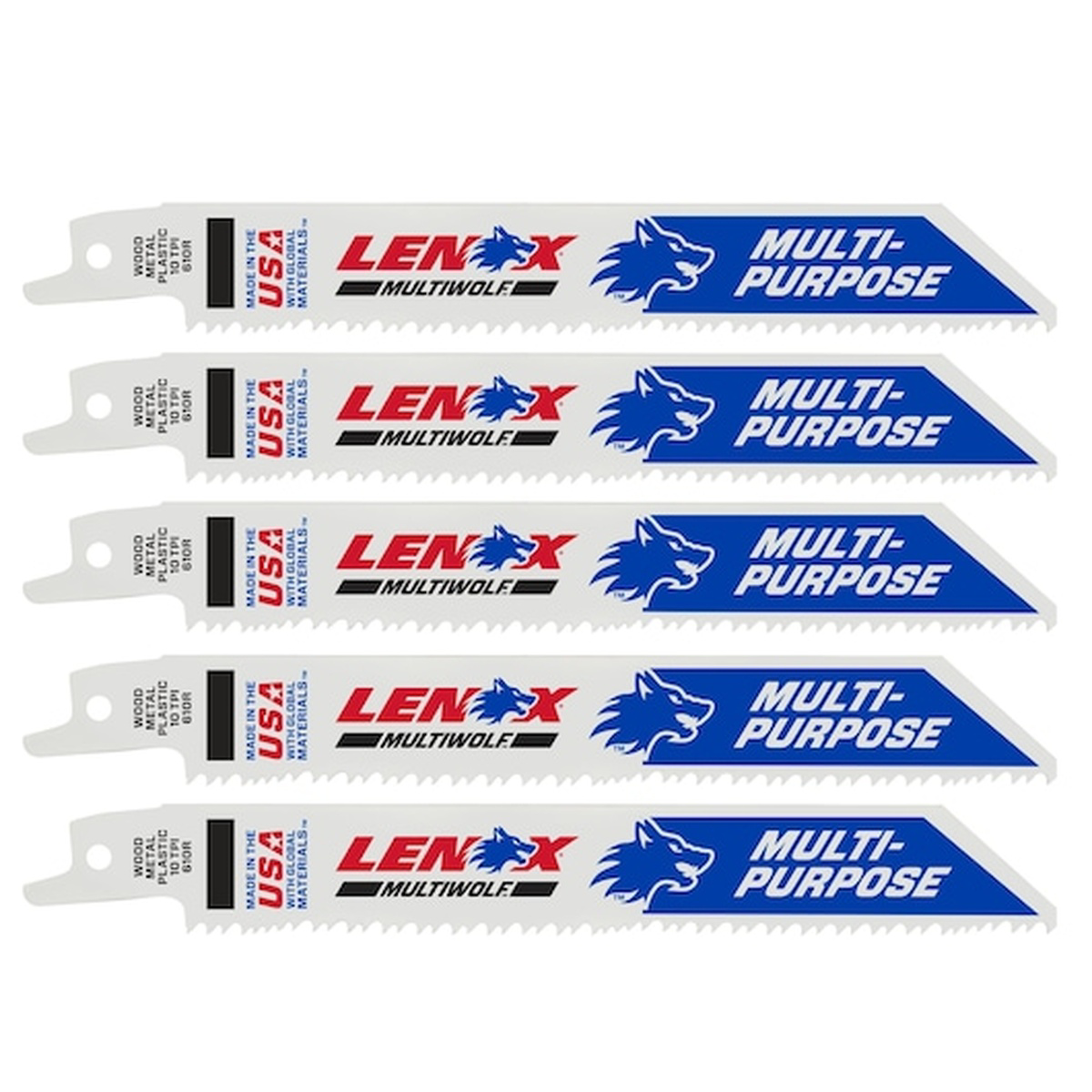 Lenox Tools 6 Inch 10 TPI Bi-Metal Reciprocating Saw Blades - 5 Pack