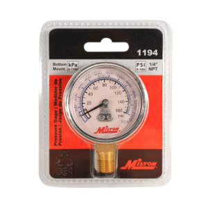 Milton Industries Gage 1/4" NPT, 0-160 PSI - Bottom Mount