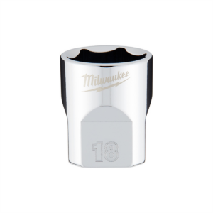 Milwaukee Tool 3/8" Drive 18mm Metric 6-Point Socket with FOUR FLAT Sides, Vanadium Steel, Chrome