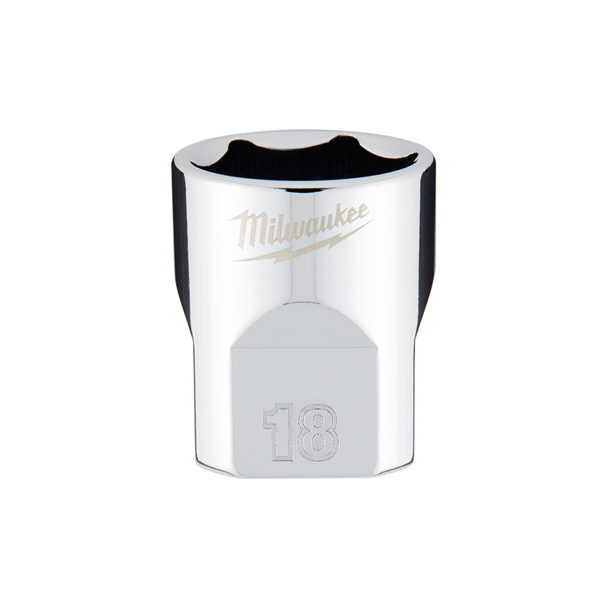 Milwaukee Tool 3/8" Drive 18mm Metric 6-Point Socket with FOUR FLAT Sides, Vanadium Steel, Chrome