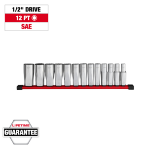 Milwaukee Tool 13pc 1/2 inch Drive 12-Point Deep Well SAE Socket Set