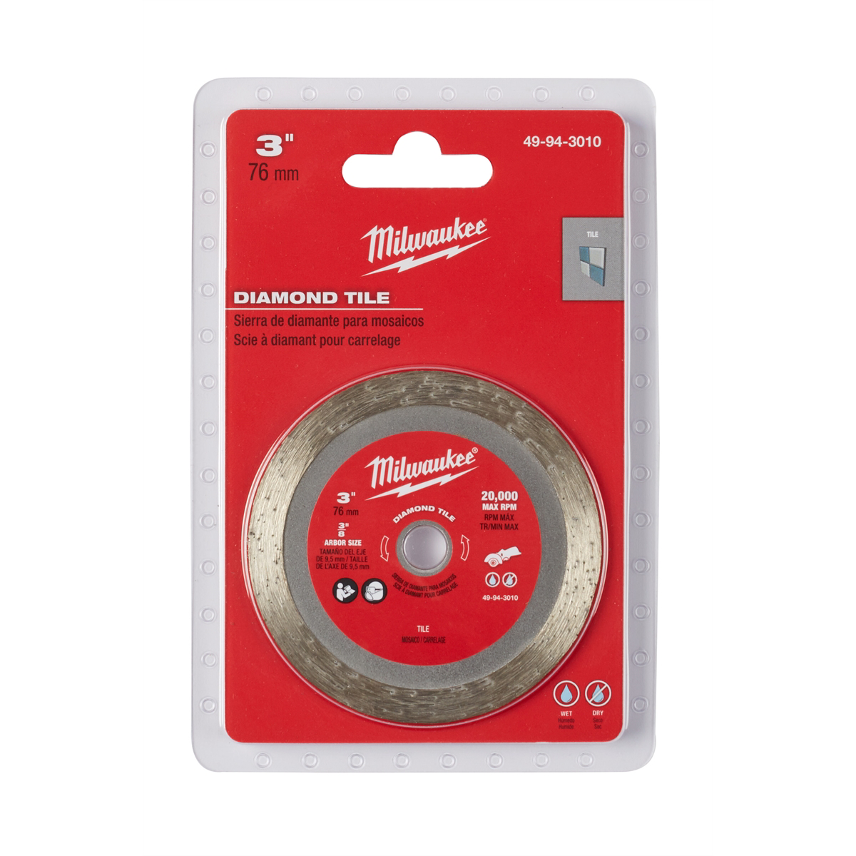 Milwaukee Tool 3" DIAMOND TILE CUT-OFF BLADE MAX 20,000 RPM