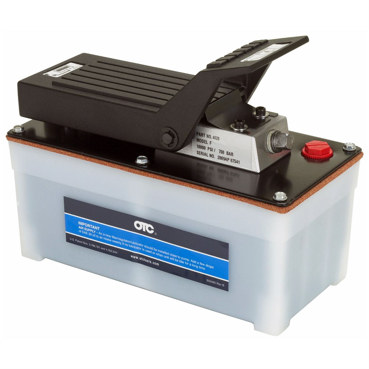 Otc pump air / hyd 10000psi 98cu.in. plastic reservoir